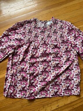 J. Crew Liberty of London coastal cowgirl preppy pink floral blouse shirt M boho